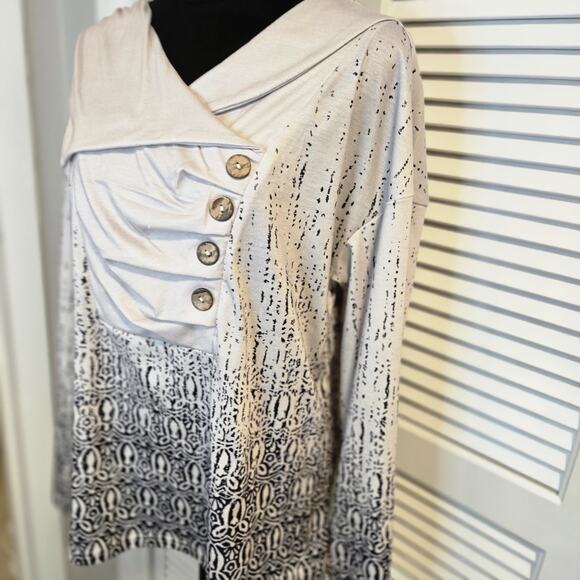Wrap Button Military Style NoraCora Shirt MED Beige Black Long Sleeved Steampunk - Picture 1 of 6